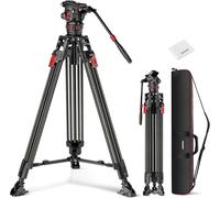 NEEWER Trépied pour Caméra Vidéo 78"" en Fibre de Carbone avec Tête Fluide Réglable et Amortissement,Fixation Rapide en Une étape,Plaque/Poignée/Chiffon,Support Robuste pour DSLR,Charge 22 lb, LL37