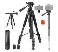 NEEWER Trépied Vidéo Monopode 74,4" avec Tête Panoramique & Poignée à 3 Directions,Support Trépied en Métal Robuste avec Support Phone & Adaptateur Compatible avec GoPro DJI iPhone,Charge 17,6lb,TP05