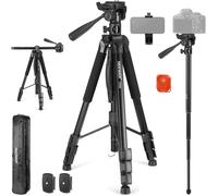 NEEWER Trépied Vidéo Monopode 74,4" avec Tête Panoramique & Poignée à 3 Directions,Support Trépied en Métal Robuste avec Support Phone & Adaptateur Compatible avec GoPro DJI iPhone,Charge 17,6lb,TP05