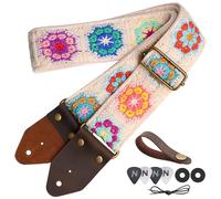 Nefelibata Crazy Horse Sangle de guitare en cuir jacquard brodé en coton pour basse, électrique et acoustique, cadeau idéal pour les guitaristes (rétro blanc multi-fleurs)