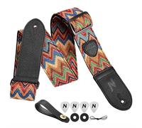 Nefelibata Sangle de guitare avec doubles extrémités en cuir pleine fleur, sangle tissée vintage/BONUS GRATUIT - 4 médiators + verrous de sangle + bouton de sangle, cadeau pour basse, guitare