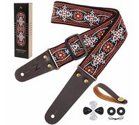 Nefelibata Sangle de guitare avec extrémités en cuir de vache pour basse, guitare électrique et acoustique, bouton de sangle, 1 paire de verrous de sangle et 4 médiators