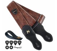Nefelibata Sangle de guitare avec poche pour médiator, 5,8 cm, en cuir végétalien, style vintage des années 60 (marron)