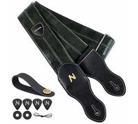Nefelibata Sangle de guitare avec poche pour médiator, 5,8 cm, en cuir végétalien, style vintage des années 60 (vert)