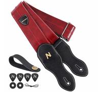 Nefelibata Sangle de guitare avec poche pour médiator, 5,8 cm, en cuir végétalien, style vintage des années 60 (rouge)