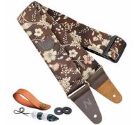 Nefelibata Sangle de guitare avec poche pour médiators, extrémités en cuir de vache pour basse, guitare électrique et acoustique, livrée avec bouton de sangle, 1 paire de verrous de sangle et 4