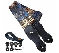Nefelibata Sangle de guitare avec pochette pour médiator,Courroies de guitare en cuir végétal de 2.3 pouces avec motif peau de serpent, style vintage des années 60