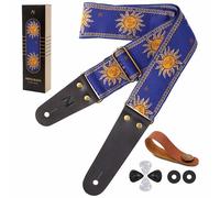 Nefelibata Sangle de guitare, courroie de guitare en coton brodée de soleil pour guitare basse, électrique et acoustique, bouton gratuit, cadenas de courroie et pics de guitare
