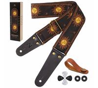 Nefelibata Sangle de guitare, courroie de guitare en coton brodée de soleil pour guitare basse, électrique et acoustique, bouton gratuit, cadenas de courroie et pics de guitare