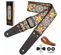 Nefelibata Sangle de guitare, courroie de guitare en coton brodée pour guitare basse, électrique et acoustique, bouton gratuit, cadenas de courroie et pics de guitare
