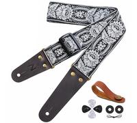 Nefelibata Sangle de guitare, courroie de guitare en coton brodée pour guitare basse, électrique et acoustique, bouton gratuit, cadenas de courroie et pics de guitare