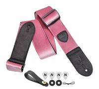 Nefelibata Sangle de guitare double en cuir pleine fleur, bracelet en velours vintage, cadeau pour basse, guitare électrique et acoustique