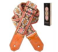 Nefelibata Sangle de guitare en coton avec extrémités épaisses en cuir de vachette tanné végétal pour acoustique, basse, électrique, cadeau pour vos guitaristes (carreaux)