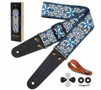 Nefelibata sangle de guitare en coton brodé avec extrémités en cuir de vachette pour guitare basse, électrique et acoustique, avec bouton de courroie, cadenas de courroie et pics de guitare gratuits
