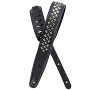 Nefelibata sangle de guitare en cuir pleine fleur avec rembourrage en mousse avec des rivets d'argent diamant carré pour les guitares électriques, acoustiques et basses(2,5" de large, carbone noir)