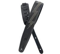 Nefelibata sangle de guitare en cuir pleine fleur avec rembourrage en mousse avec des rivets d'argent éclair pour les guitares électriques, acoustiques et basses(2,5" de large, noir de carbone)