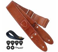 Nefelibata Sangle de guitare en cuir pleine fleur de 5,1 cm avec poche pour médiator pour basse, guitare électrique et acoustique, Ab# - Marron café, M