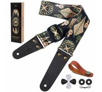 Nefelibata Sangle de Guitare en Nylon avec extrémités en cuir pour Guitares Basse, Electrique et Acoustique, avec bouton de courroie, 2 fermetures de courroie et 4 plectres de guitare