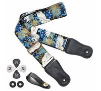 Nefelibata Sangle de guitare japonaise en coton pour guitare acoustique, ukulélé, adaptateur de sangle avec boucle, médiators et verrou de sangle (grue fée)
