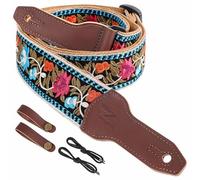 Nefelibata Sangle de guitare pour banjo, 5,1 cm de large, en cuir de vachette pleine fleur