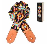 Nefelibata Sangle de guitare tissée cool - Sangles de guitare en coton avec première couche épaisse en cuir de vache tanné végétal pour acoustique, basse, électrique, meilleur cadeau pour vos