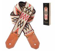 Nefelibata Sangle de guitare tissée cool - Sangles de guitare en coton avec première couche épaisse en cuir de vache tanné végétal pour acoustique, basse, électrique