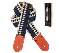 Nefelibata Sangle de guitare tissée cool - Sangles de guitare en coton avec première couche épaisse en cuir de vache tanné végétal pour acoustique, basse, électrique