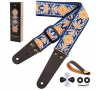 Nefelibata Sangle de guitare vintage en coton avec extrémités en cuir véritable pour basse, guitare électrique et acoustique, livrée avec bouton de sangle, 1 paire de verrous de sangle et 4 médiators