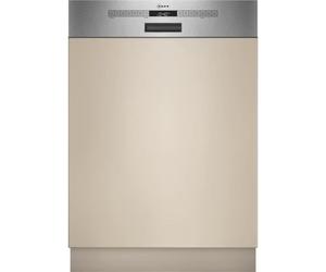 NEFF Lave-vaisselle intelligent, semi-intégré, 60 cm, avec panier à couverts, très silencieux, nettoyage puissant avec Chef 70 °C, bouton favori, acier brossé, Aqua Stop S145HTS04E, N 50