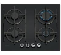 NEFF, N70, T26PIP4S0, plaque de cuisson à gaz de 60 cm avec 4 brûleurs, FlameSelect optimisée, 4 supports de poêle en fonte adaptés au lave-vaisselle, cadrans métalliques amovibles, verre trempé noir