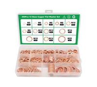 NefLaca Lot de 300 joints d'étanchéité en cuivre - Assortiment de joints d'étanchéité plats - Pour vis de 12 tailles de rondelles de sécurité (M5 M6 M8 M10 M12 M14 M16 M20)