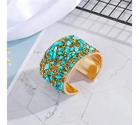 NEFLUM Bracelet européen Bohême en métal Zircon coloré Coloré Strass Pierre de résine Ouvert Réglable Large Manchette Bracelet Femmes Bijoux