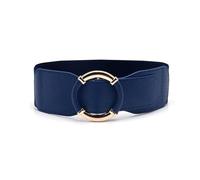 NEFLUM Ceinture élastique pour femmes, ceinture à boucle ronde dorée de 6cm de large, ceinture décorative pour robe, Bleu foncé, 70x6cm