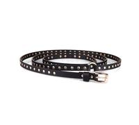 NEFLUM Ceinture en cuir à rivets noirs pour femmes, ceinture décorative décontractée, fine et longue de 190cm, avec boucle ardillon, Noir, 190x1.3cm