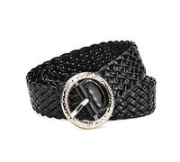 NEFLUM Ceintures en cuir verni pour femmes, large ceinture tressée, boucle ronde sculptée, pour robe et jean, Noir, 106x3cm