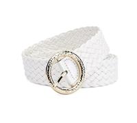 NEFLUM Ceintures en cuir verni pour femmes, large ceinture tressée, boucle ronde sculptée, pour robe et jean, Blanc, 106x3cm