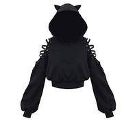 NEFLUM Gothique Cut Out Cropped Hoodies Femmes Solid Cat Ear Hoodie Pull Kawaii Blackpink Hoodie Sweat Veste Femmes Sweat À Capuche Kawaii Vêtements Y2k Vêtements
