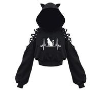 NEFLUM Gothique Cut Out Cropped Hoodies Femmes Solid Cat Ear Hoodie Pull Kawaii Blackpink Hoodie Sweat Veste Femmes Sweat À Capuche Kawaii Vêtements Y2k Vêtements