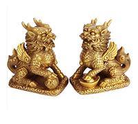 NEFSO Laiton Chinois Fengshui Foo Fu Chien Guardion Lion Kylin Paire Statue