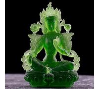 NEFSO Petite Statue de Tara Verte, Verre/Liuli/glaçure colorée Inde Sculpture Bouddhiste déesse de la Compassion et décoration de la Maison Porte-Bonheur