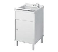 Negrari 9056KAM Lavabo en résine à l'humidité, baignoire résistante aux acides, kit d'échappement inclus, intérieur et extérieur, L45 x P50 x H85 cm, blanc, moyen