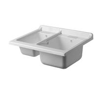 Negrari Bi-Vasque à poser en thermoformé pour lavabo, résistante à l'humidité, résistante aux acides d'usage courant, kit de vidage inclus, intérieur et extérieur, L 75 x P 60 x H 30 cm, blanc