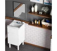 Negrari Composition, Lavabo en résine + Miroir, Résistant à l'humidité, Baignoire résistant aux acides, Kit d'échappement Inclus, Intérieur et extérieur, L45 x P50 x H85 cm, Blanc