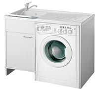 Negrari Couvre-Machine à Laver avec évier réversible 9008KAM en résine, Baignoire en PP résistant aux acides, intérieur/extérieur, Blanc, PVC, 109 x 60 x 89