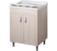 Negrari Eco Lavoir monté, toutes dimensions, couleur orme, intérieur pour buanderie, meuble, mélaminé, hydrofuge, bois, baignoire, axe, plastique, pieds réglables, portes battantes économiques,