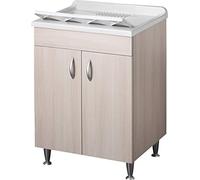 Negrari Eco Lavoir monté, toutes dimensions, couleur orme, intérieur pour buanderie, meuble, mélaminé, hydrofuge, bois, baignoire, axe, plastique, pieds réglables, portes battantes économiques,