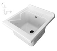 Negrari Évier en résine PP 45 x 50 cm (pour remplacement ou encastré) avec siphon et bonde, blanc