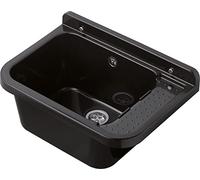 Negrari Évier mural en résine, résistant à l'humidité, kit de fixation et kit d'échappement inclus, intérieur et extérieur, 50 L x 34 x 21 H, noir pailleté