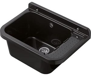 Negrari Évier mural en résine, résistant à l'humidité, kit de fixation et kit d'échappement inclus, intérieur et extérieur, 50 L x 34 x 21 H, noir pailleté