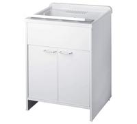 Negrari Garden 9002 Lavabo blanc 60 x 50 cm H85 cm Meuble en PVC résistant à l'eau 2 portes battantes baignoire planche lavage polypropylène fourni monté pour buanderie intérieur extérieur